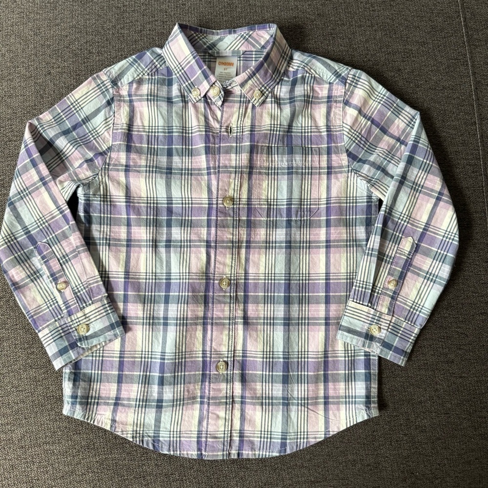 Gymboree Purple Plaid Check Shirt Button Up Long Sleeve Poplin Toddler Boy 5T